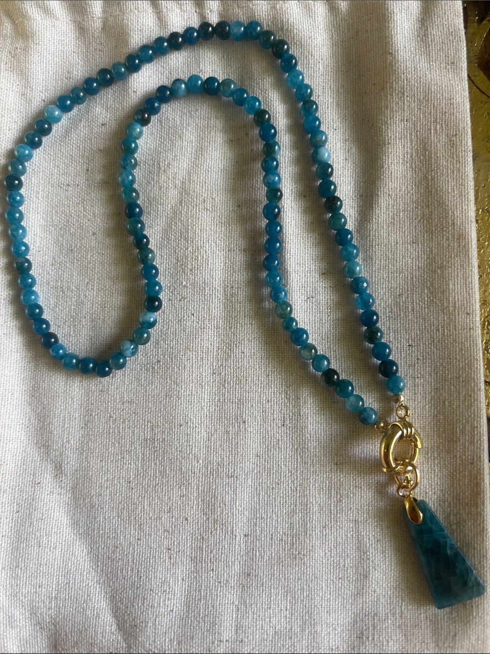 Blue Apatite Beaded Gemstone Necklace with Gold Accent Pendant